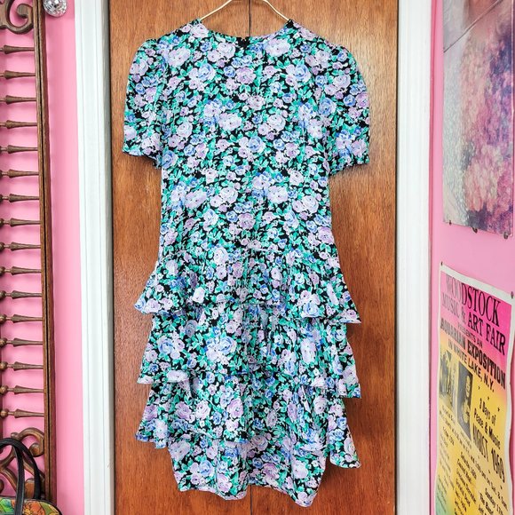 Vintage 80s Pastel Floral Print Ruffled Party Dress - Picture 6 of 9